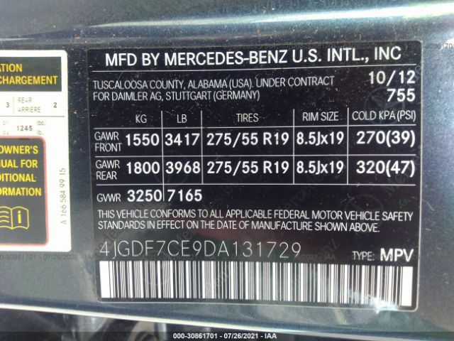 Photo 8 VIN: 4JGDF7CE9DA131729 - MERCEDES-BENZ GL-CLASS 