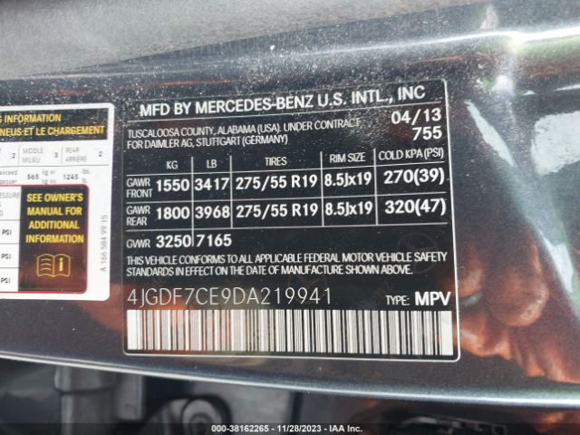 Photo 8 VIN: 4JGDF7CE9DA219941 - MERCEDES-BENZ GL 450 