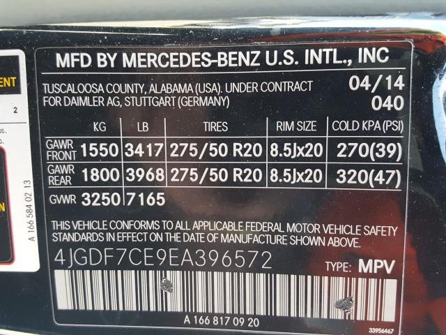 Photo 9 VIN: 4JGDF7CE9EA396572 - MERCEDES-BENZ GL 450 4MA 