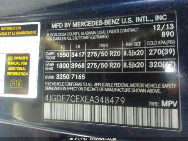 Photo 8 VIN: 4JGDF7CEXEA348479 - MERCEDES-BENZ GL-CLASS 