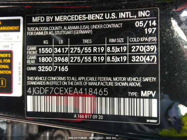 Photo 8 VIN: 4JGDF7CEXEA418465 - MERCEDES-BENZ GL-CLASS 