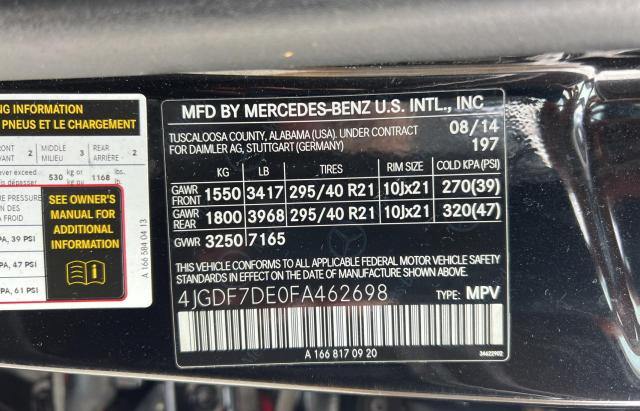 Photo 9 VIN: 4JGDF7DE0FA462698 - MERCEDES-BENZ GL 550 4MA 