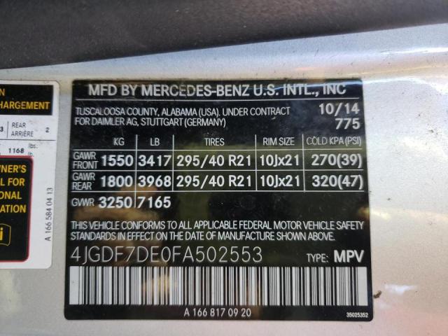 Photo 9 VIN: 4JGDF7DE0FA502553 - MERCEDES-BENZ GL 550 4MA 