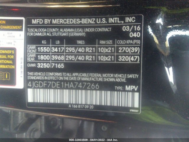 Photo 8 VIN: 4JGDF7DE1HA747266 - MERCEDES-BENZ GLS 