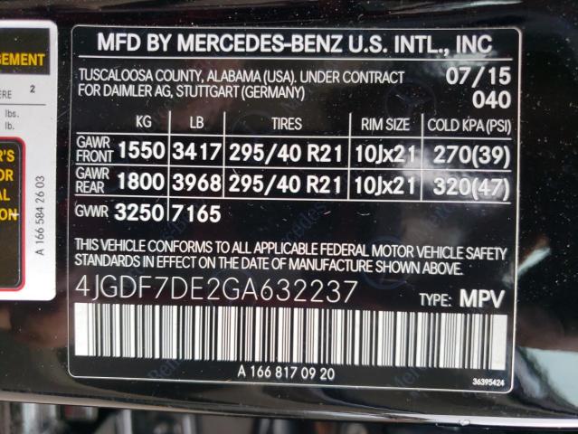 Photo 9 VIN: 4JGDF7DE2GA632237 - MERCEDES-BENZ GL 550 4MA 