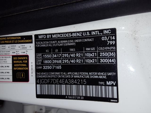 Photo 9 VIN: 4JGDF7DE4EA384215 - MERCEDES-BENZ GL 550 4MA 