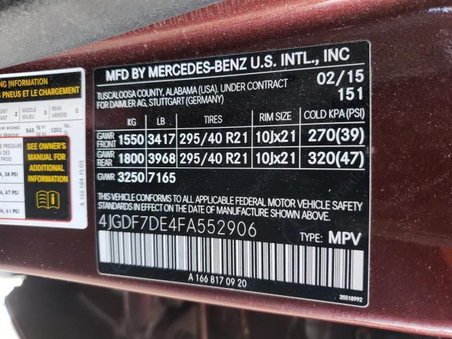 Photo 9 VIN: 4JGDF7DE4FA552906 - MERCEDES-BENZ GL 550 4MA 