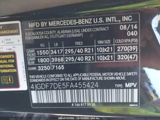 Photo 8 VIN: 4JGDF7DE5FA455424 - MERCEDES-BENZ GL-CLASS 