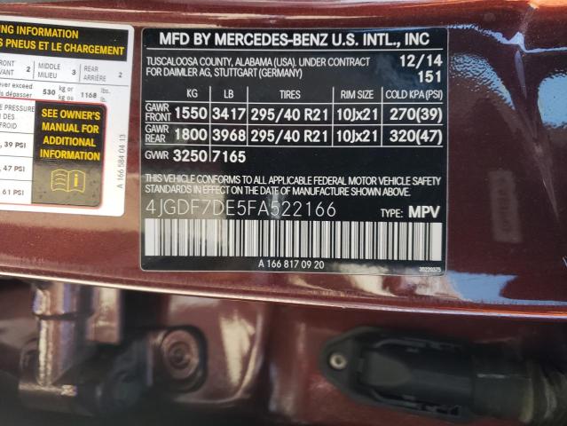 Photo 9 VIN: 4JGDF7DE5FA522166 - MERCEDES-BENZ GL 550 4MA 