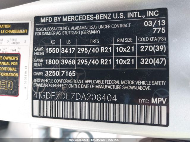 Photo 8 VIN: 4JGDF7DE7DA208404 - MERCEDES-BENZ GL 550 