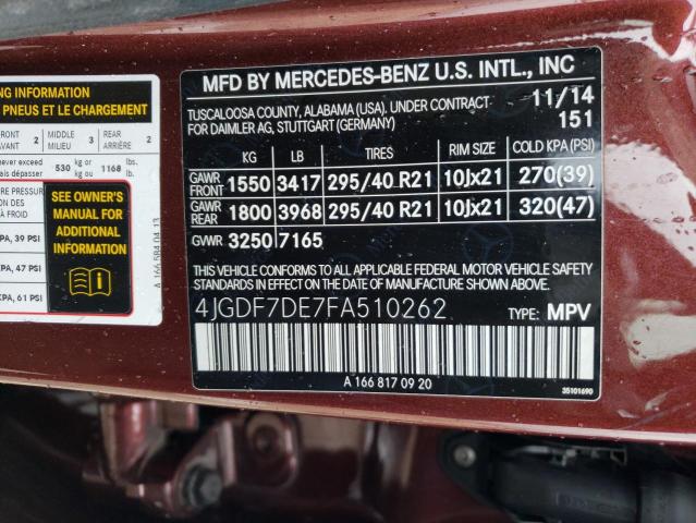 Photo 12 VIN: 4JGDF7DE7FA510262 - MERCEDES-BENZ GL 550 4MA 