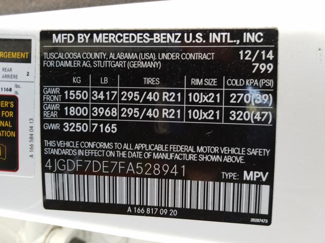 Photo 9 VIN: 4JGDF7DE7FA528941 - MERCEDES-BENZ GL 550 