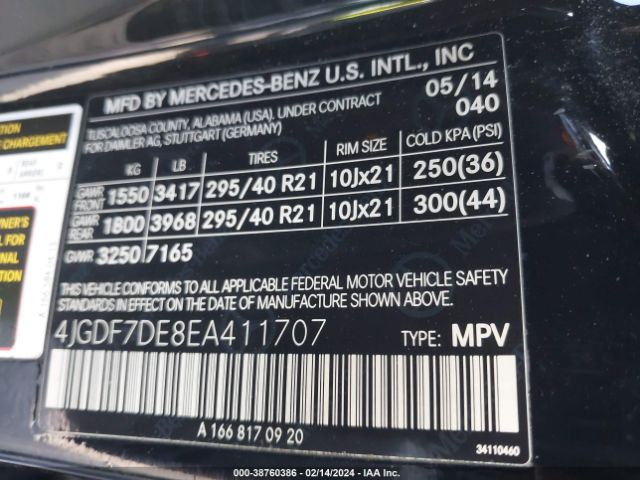 Photo 8 VIN: 4JGDF7DE8EA411707 - MERCEDES-BENZ GL 550 