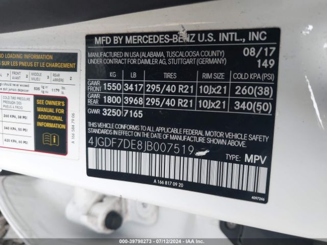 Photo 8 VIN: 4JGDF7DE8JB007519 - MERCEDES-BENZ GLS-CLASS 