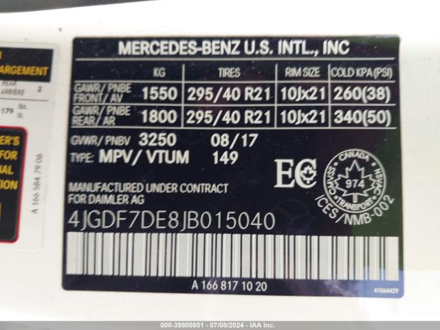 Photo 8 VIN: 4JGDF7DE8JB015040 - MERCEDES-BENZ GLS 550 