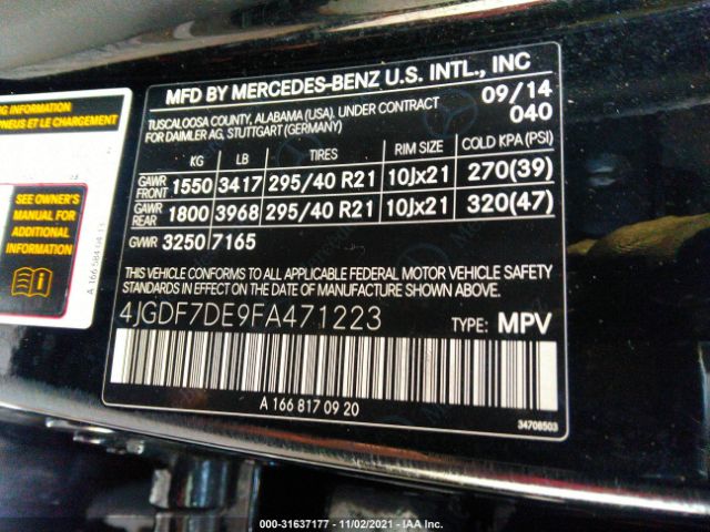 Photo 8 VIN: 4JGDF7DE9FA471223 - MERCEDES-BENZ GL-CLASS 