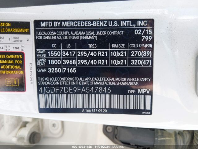 Photo 8 VIN: 4JGDF7DE9FA547846 - MERCEDES-BENZ GL-CLASS 