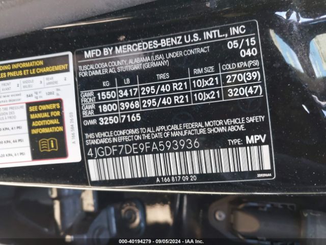 Photo 8 VIN: 4JGDF7DE9FA593936 - MERCEDES-BENZ GL-CLASS 