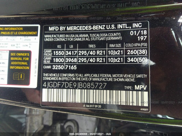 Photo 8 VIN: 4JGDF7DE9JB085727 - MERCEDES-BENZ GLS 