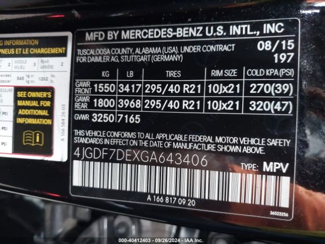 Photo 8 VIN: 4JGDF7DEXGA643406 - MERCEDES-BENZ GL-CLASS 