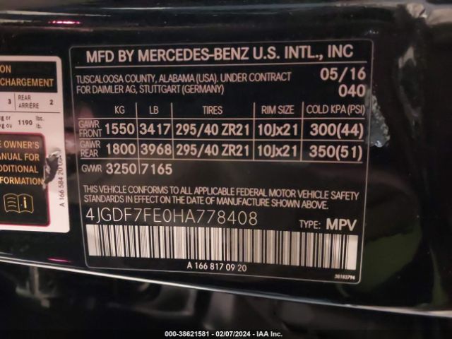 Photo 8 VIN: 4JGDF7FE0HA778408 - MERCEDES-BENZ AMG GLS 63 