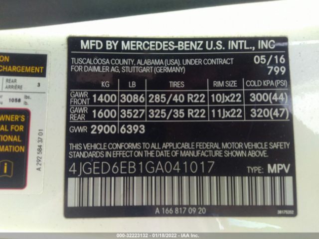 Photo 8 VIN: 4JGED6EB1GA041017 - MERCEDES-BENZ GLE 