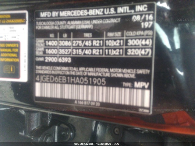 Photo 8 VIN: 4JGED6EB1HA051905 - MERCEDES-BENZ GLE 