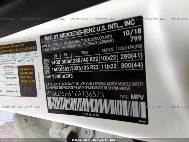 Photo 8 VIN: 4JGED6EB1KA136573 - MERCEDES-BENZ GLE 