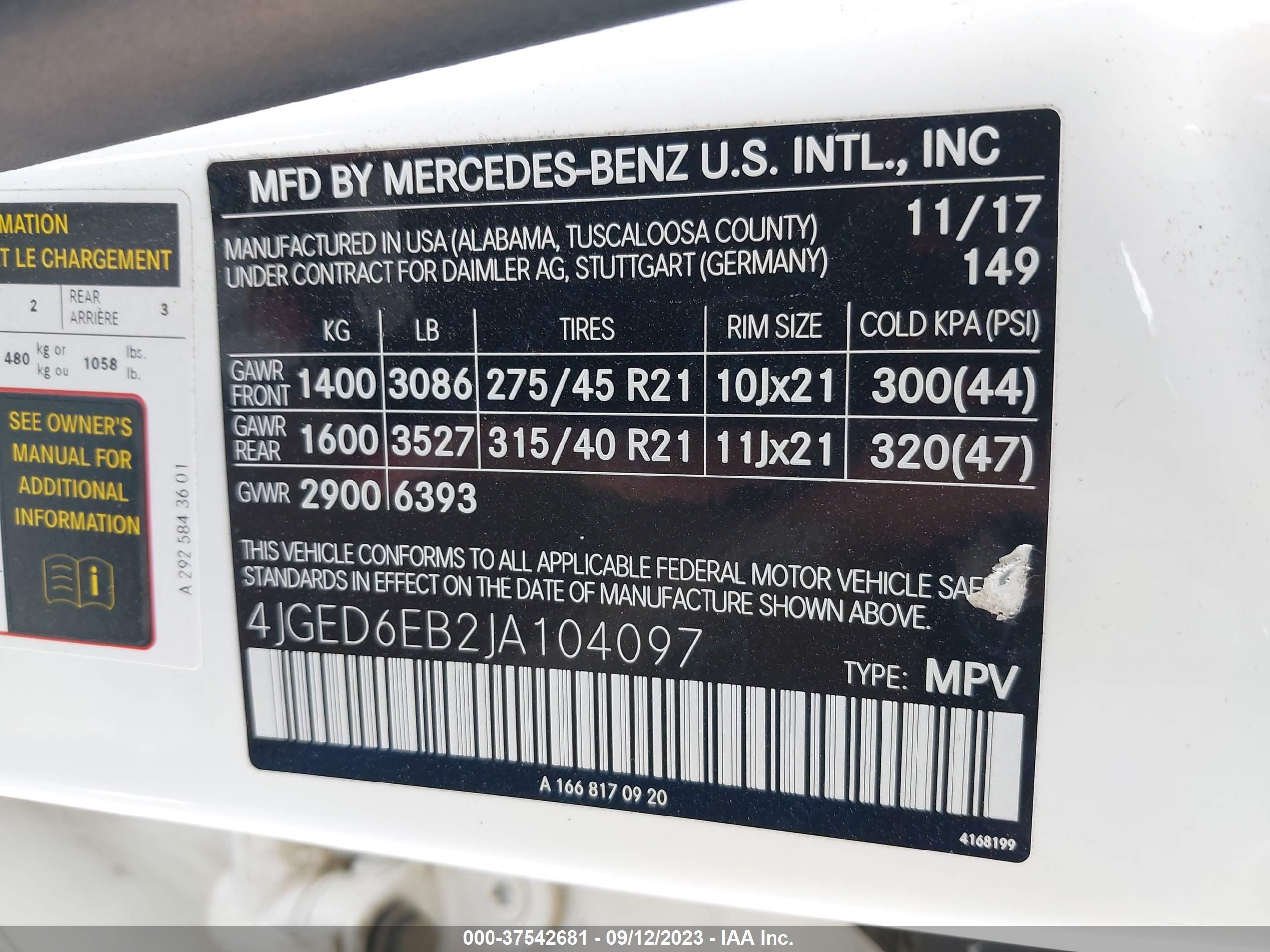 Photo 8 VIN: 4JGED6EB2JA104097 - MERCEDES-BENZ GLE 