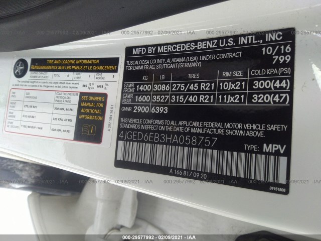 Photo 8 VIN: 4JGED6EB3HA058757 - MERCEDES-BENZ GLE 