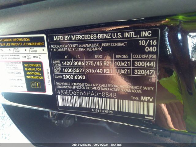 Photo 8 VIN: 4JGED6EB6HA058848 - MERCEDES-BENZ GLE 