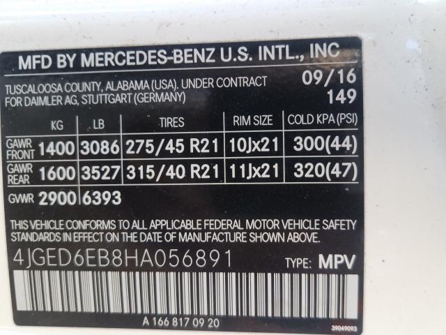 Photo 9 VIN: 4JGED6EB8HA056891 - MERCEDES-BENZ GLE COUPE 