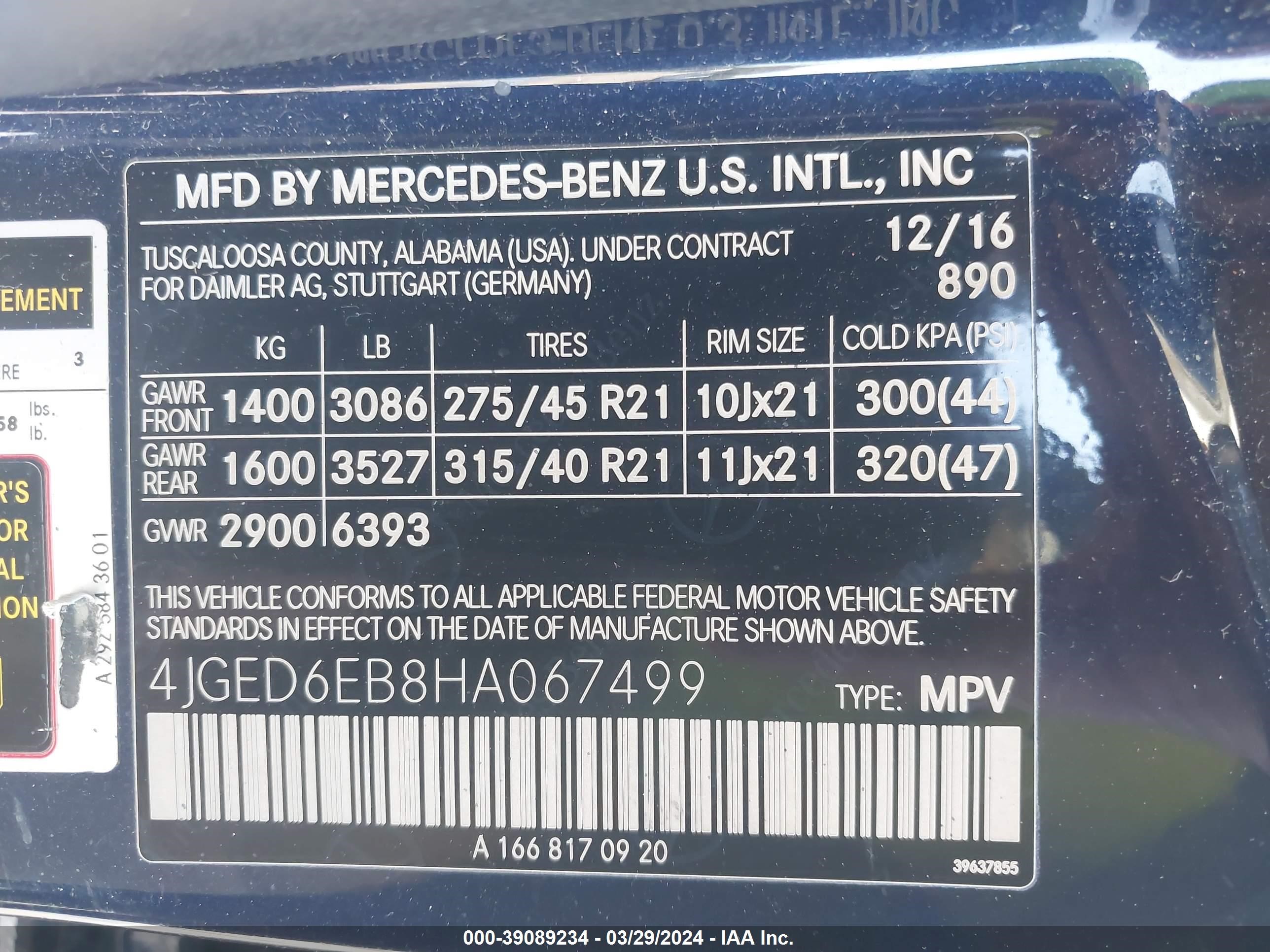 Photo 8 VIN: 4JGED6EB8HA067499 - MERCEDES-BENZ NULL 