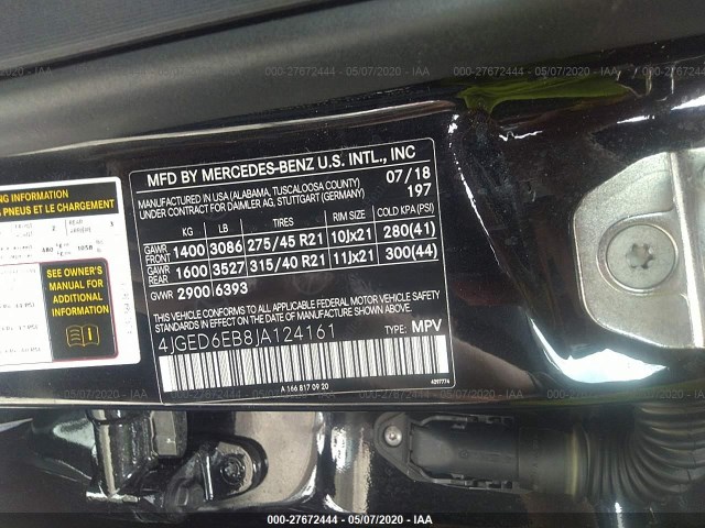 Photo 8 VIN: 4JGED6EB8JA124161 - MERCEDES-BENZ GLE 