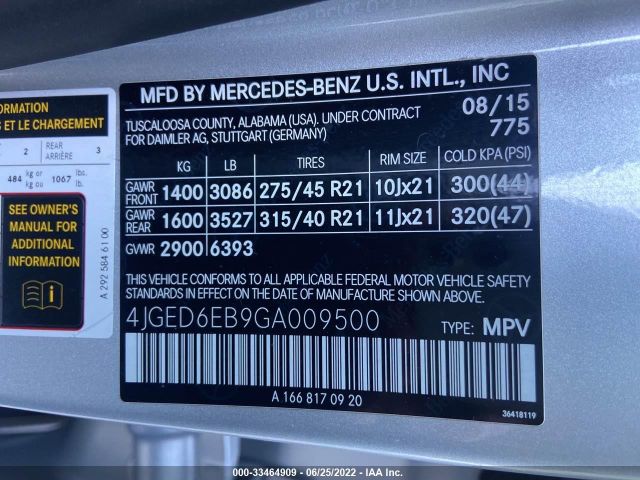 Photo 8 VIN: 4JGED6EB9GA009500 - MERCEDES-BENZ GLE 