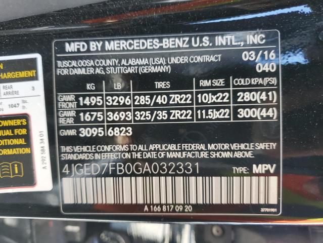 Photo 12 VIN: 4JGED7FB0GA032331 - MERCEDES-BENZ GLE-CLASS 