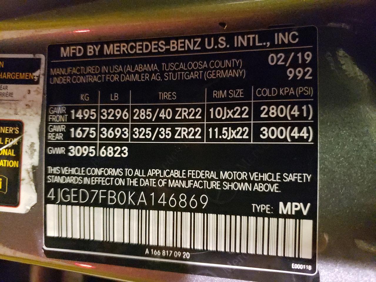 Photo 11 VIN: 4JGED7FB0KA146869 - MERCEDES-BENZ GLE 