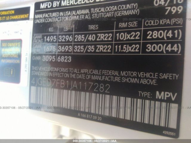 Photo 8 VIN: 4JGED7FB1JA117282 - MERCEDES-BENZ GLE 