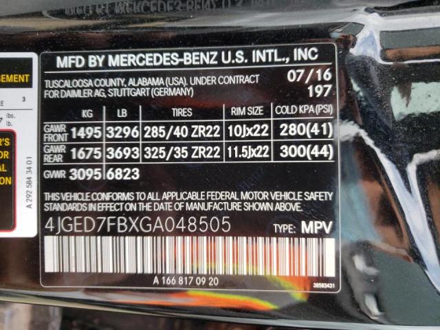 Photo 9 VIN: 4JGED7FBXGA048505 - MERCEDES-BENZ GLE 