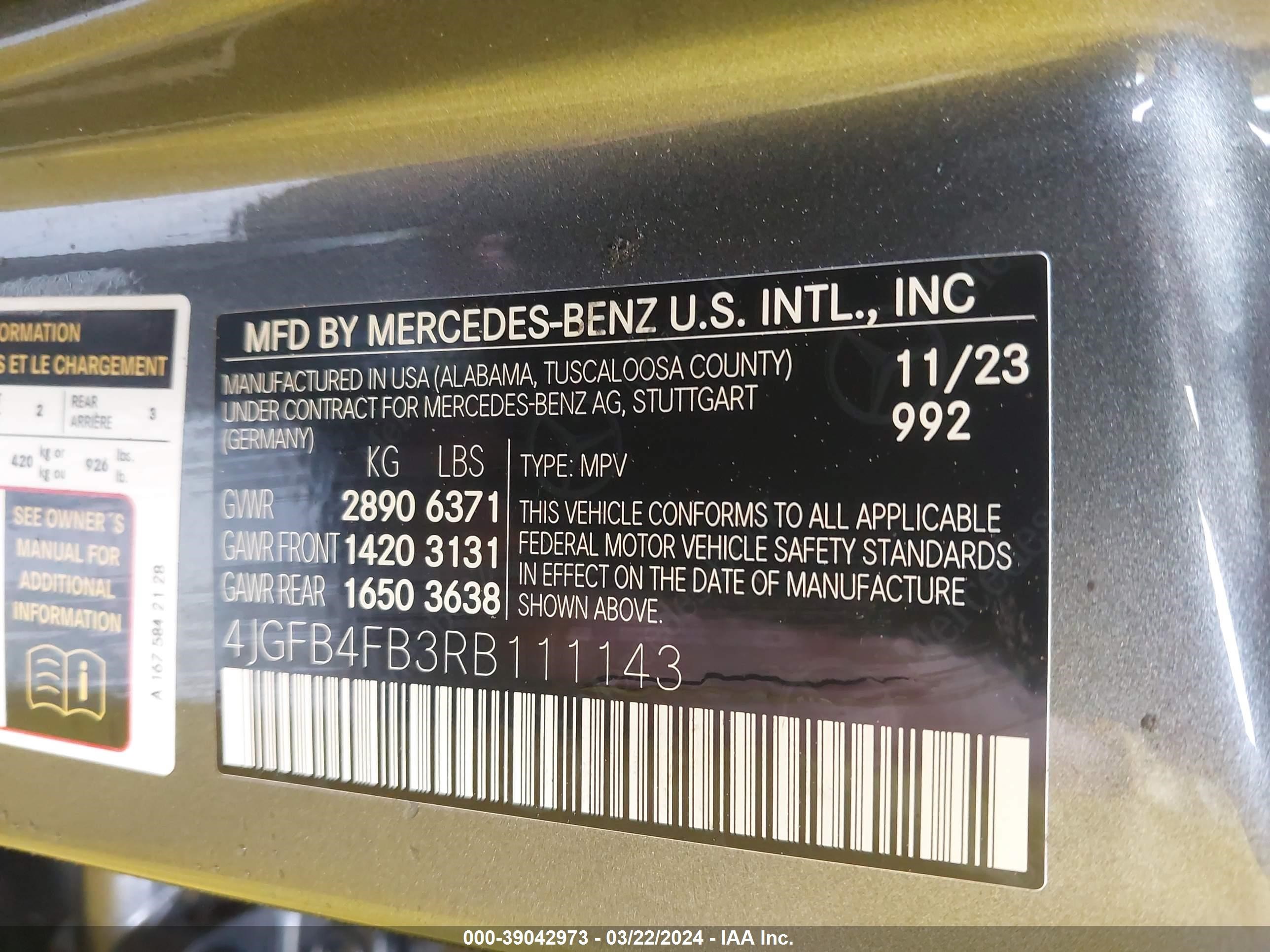 Photo 8 VIN: 4JGFB4FB3RB111143 - MERCEDES-BENZ ALL 