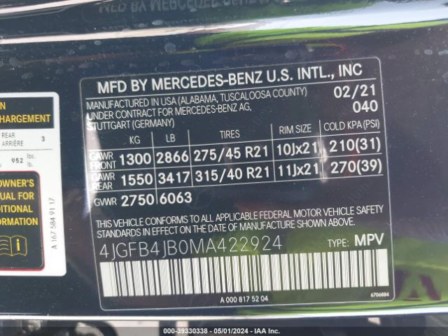 Photo 8 VIN: 4JGFB4JB0MA422924 - MERCEDES-BENZ GLE 350 