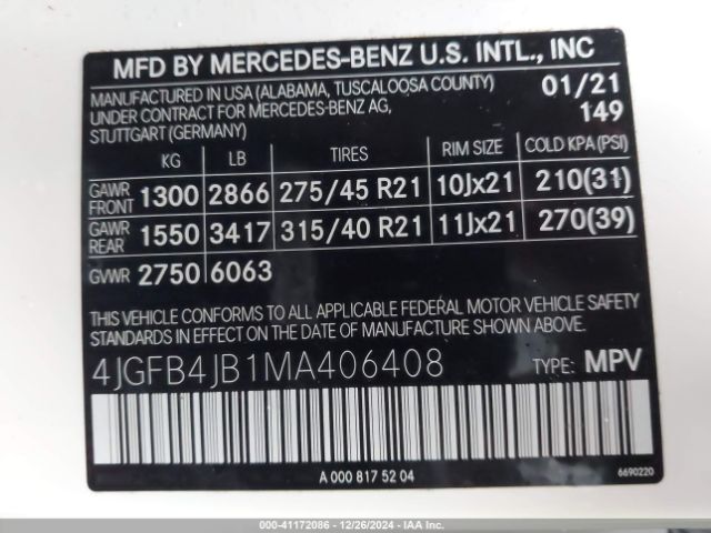 Photo 8 VIN: 4JGFB4JB1MA406408 - MERCEDES-BENZ GLE-CLASS 