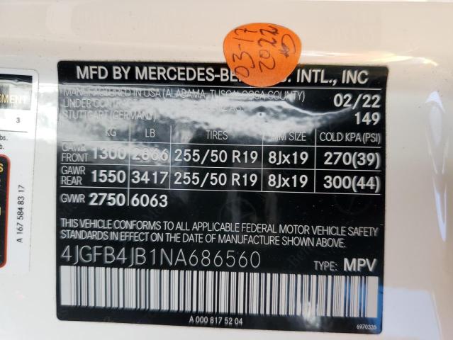 Photo 12 VIN: 4JGFB4JB1NA686560 - MERCEDES-BENZ GLE 350 