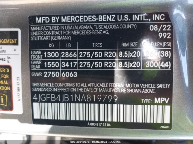 Photo 8 VIN: 4JGFB4JB1NA819799 - MERCEDES-BENZ GLE 350 