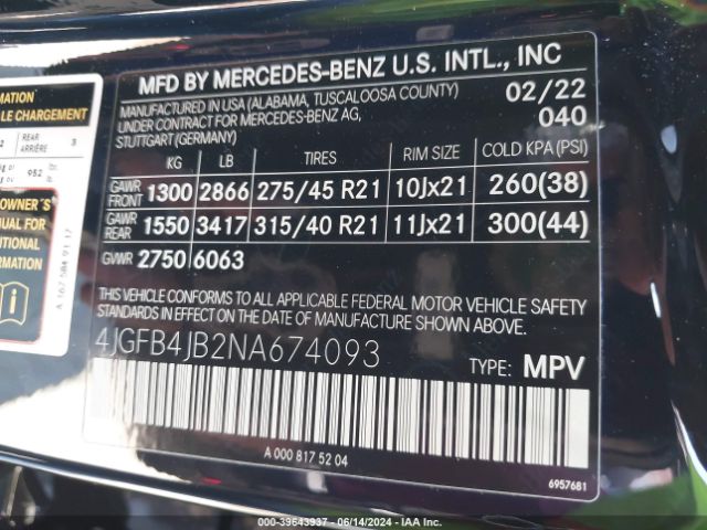 Photo 8 VIN: 4JGFB4JB2NA674093 - MERCEDES-BENZ GLE-CLASS 