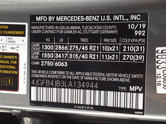 Photo 9 VIN: 4JGFB4JB3LA134944 - MERCEDES-BENZ GLE 350 