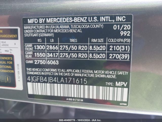 Photo 8 VIN: 4JGFB4JB4LA171615 - MERCEDES-BENZ GLE-CLASS 