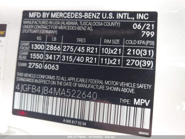 Photo 8 VIN: 4JGFB4JB4MA522640 - MERCEDES-BENZ GLE-CLASS 