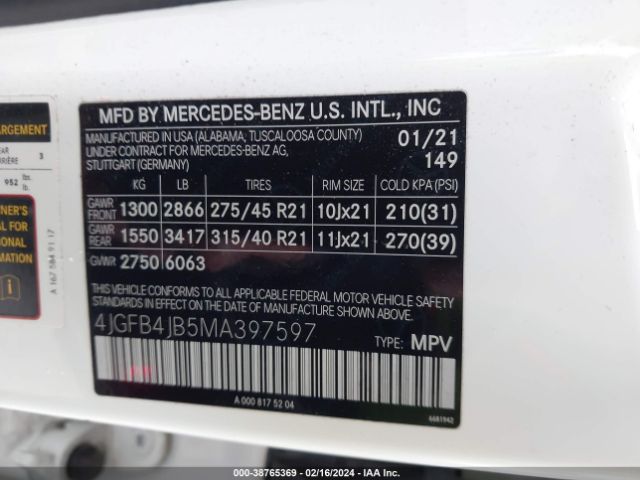 Photo 8 VIN: 4JGFB4JB5MA397597 - MERCEDES-BENZ GLE 350 