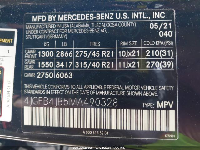 Photo 8 VIN: 4JGFB4JB5MA490328 - MERCEDES-BENZ GLE-CLASS 